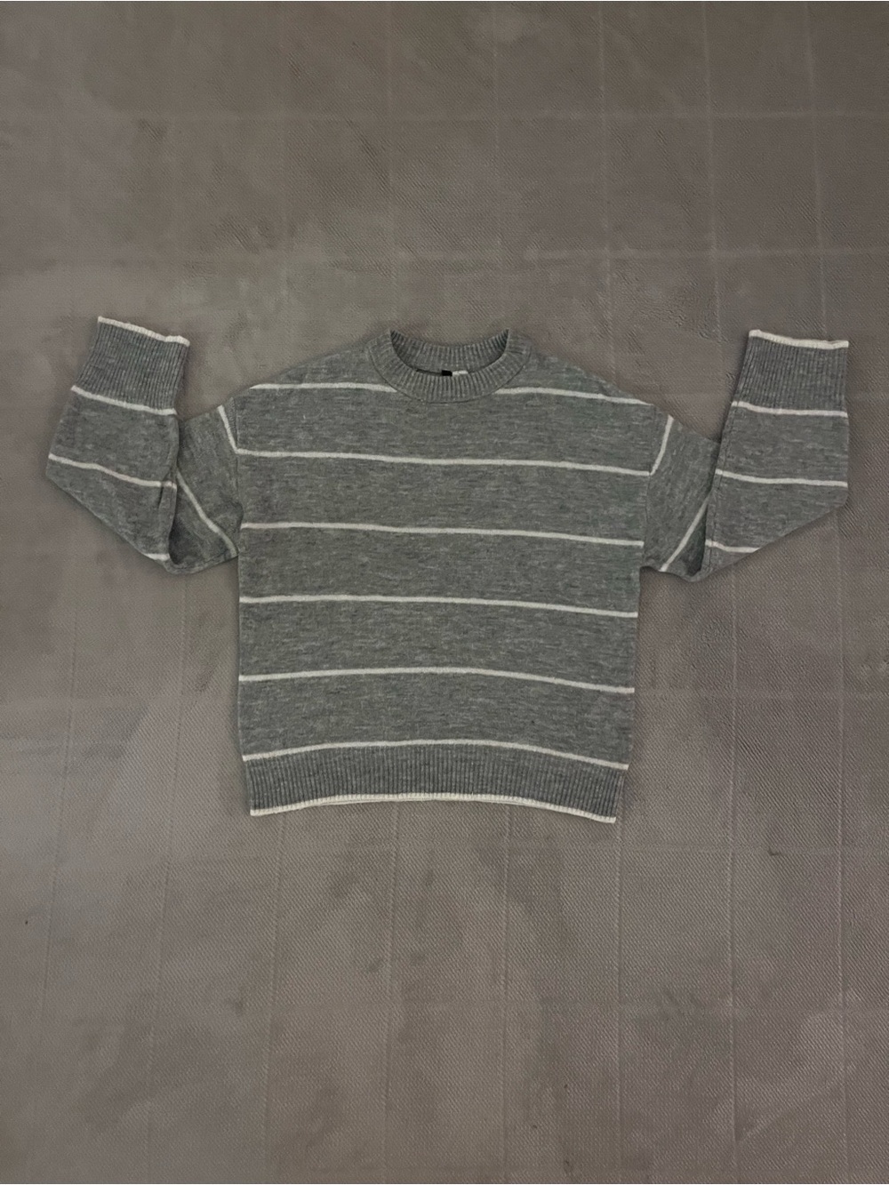 Divided Gray Crewneck Sweater with White Stripes